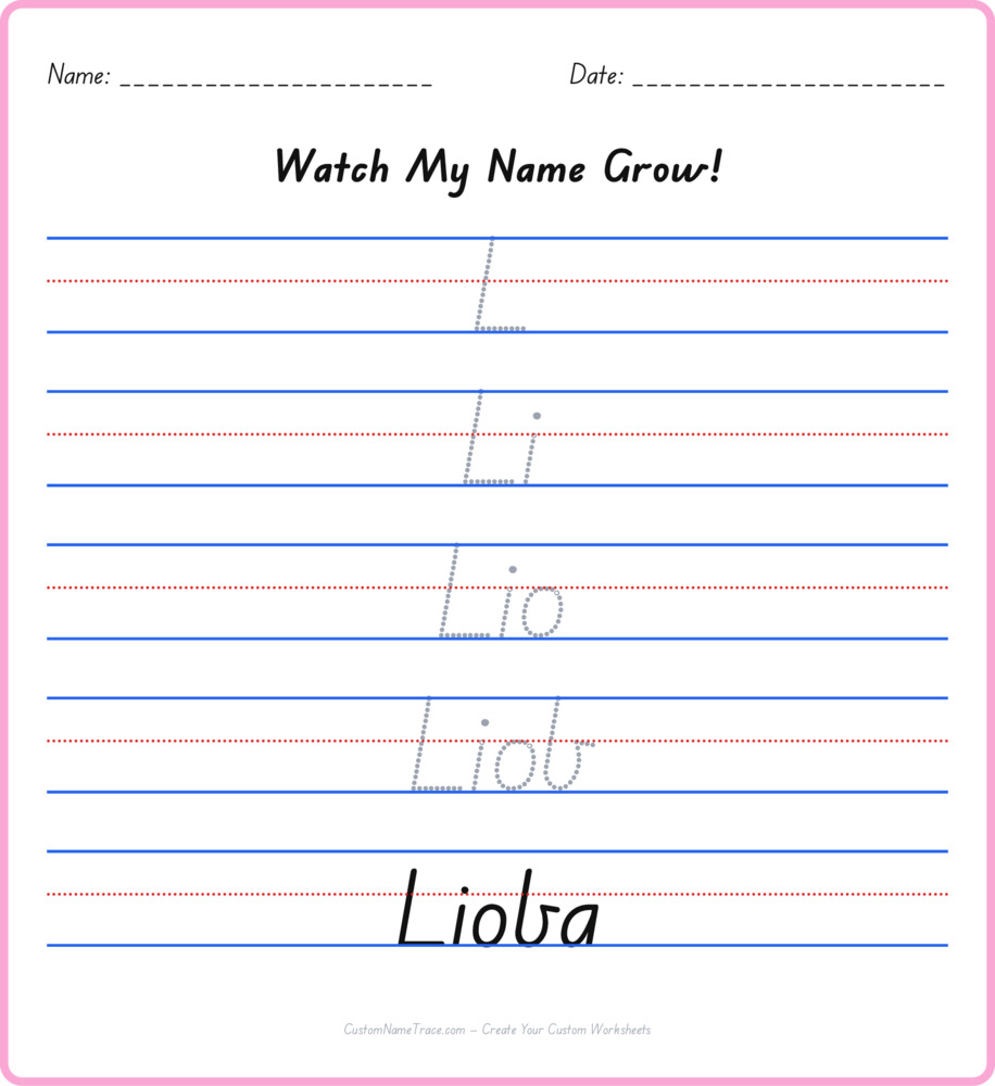 Free Lioba custom name tracing - pyramid free worksheet