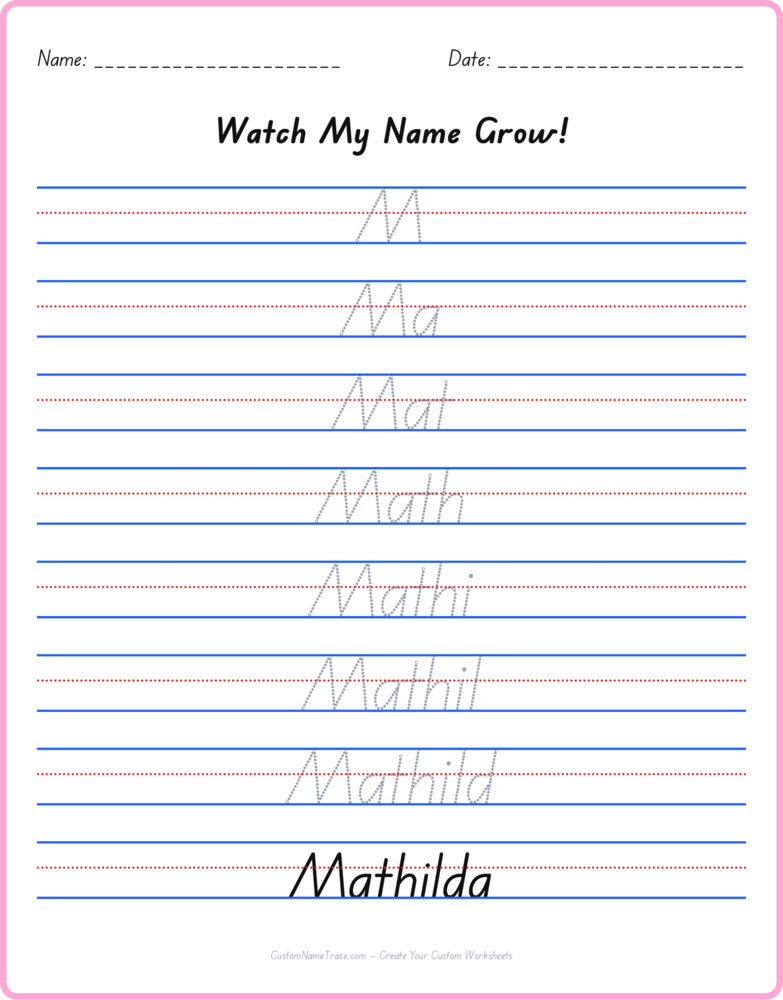 Free Mathilda custom name tracing - pyramid free worksheet