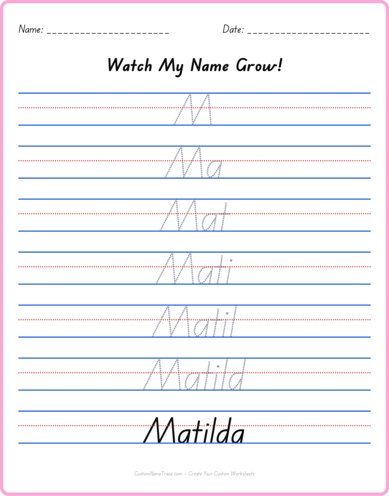 Free Matilda custom name tracing - pyramid free worksheet