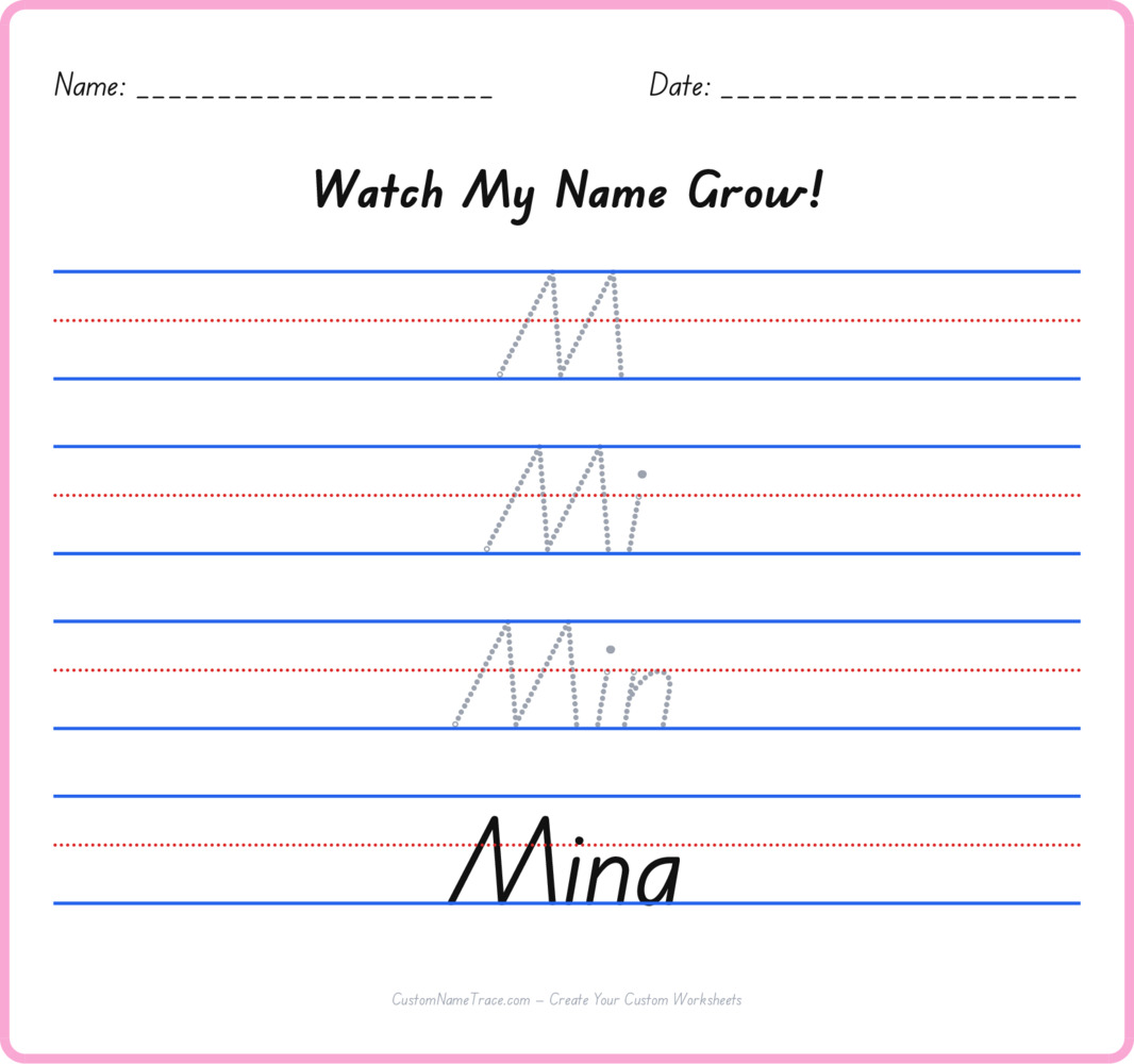Free Mina custom name tracing - pyramid free worksheet