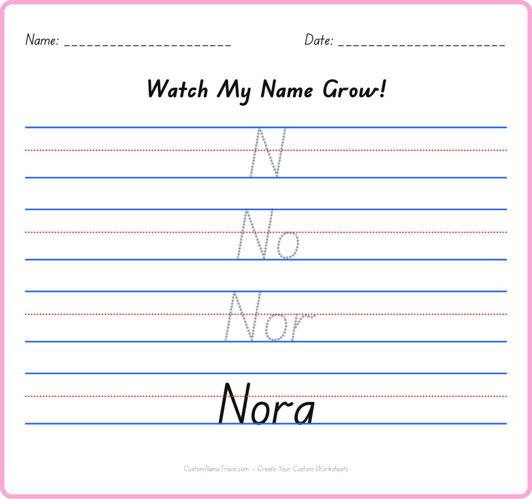 Free Nora custom name tracing - pyramid free worksheet