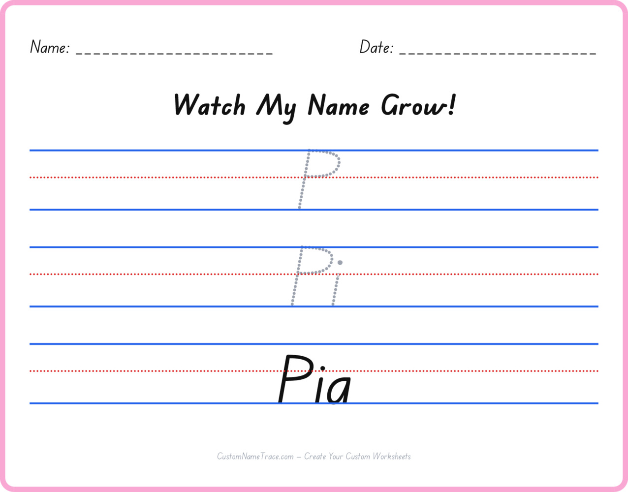 Free Pia custom name tracing - pyramid free worksheet