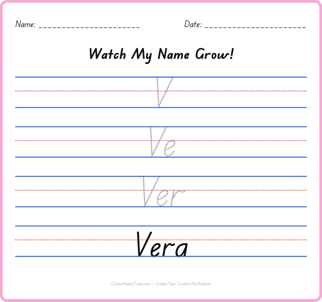 Free Vera custom name tracing - pyramid free worksheet