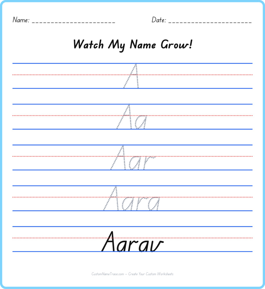 Free Aarav custom name tracing - pyramid free worksheet