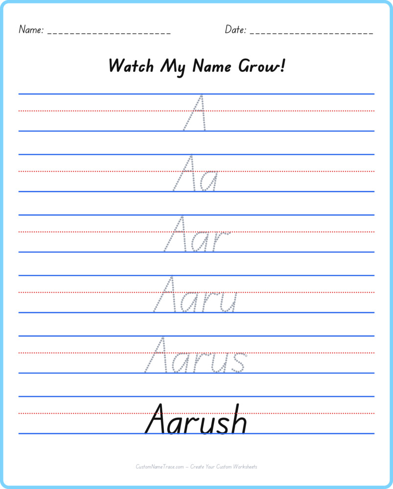 Free Aarush custom name tracing - pyramid free worksheet