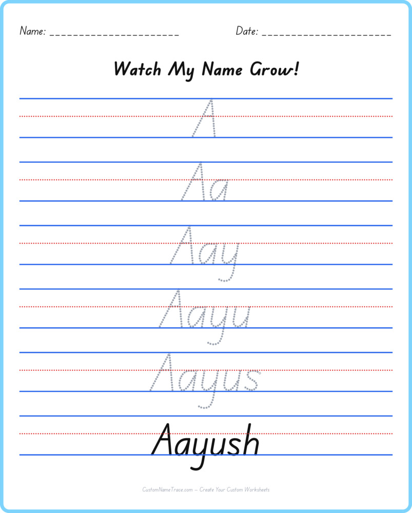 Free Aayush custom name tracing - pyramid free worksheet