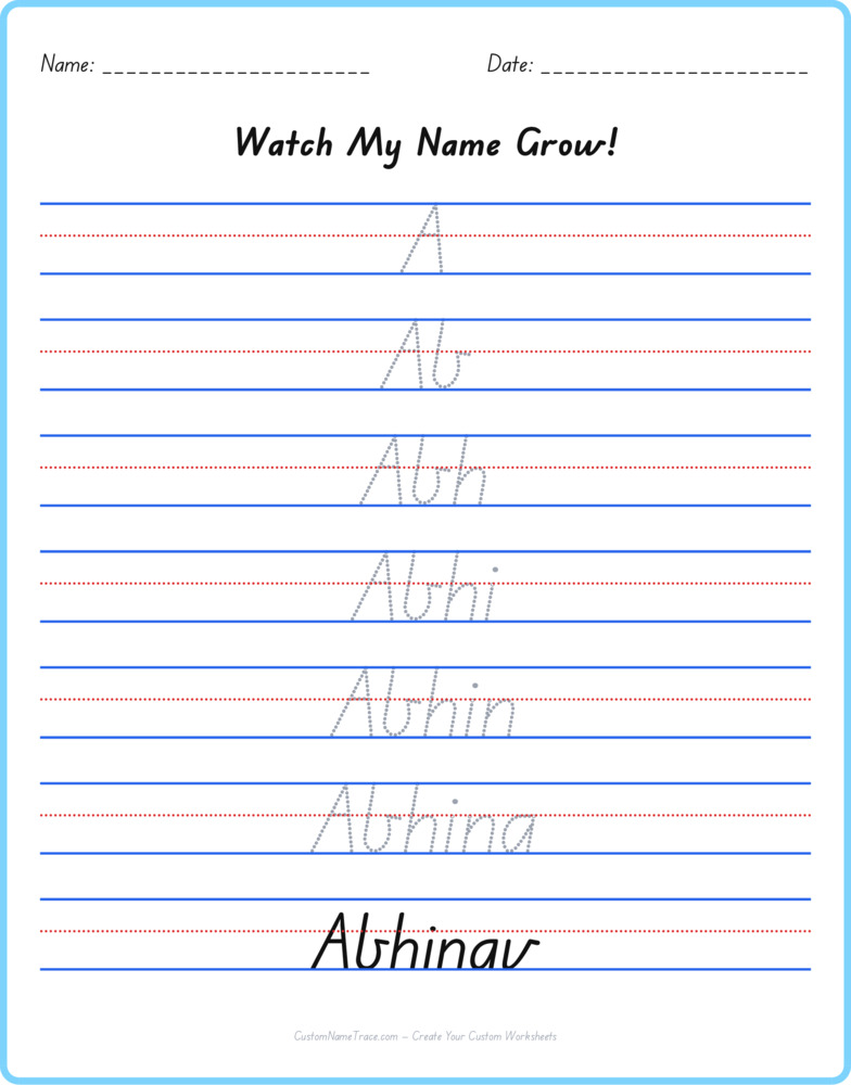 Free Abhinav custom name tracing - pyramid free worksheet