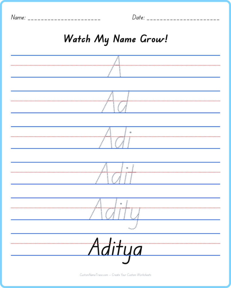 Free Aditya custom name tracing - pyramid free worksheet