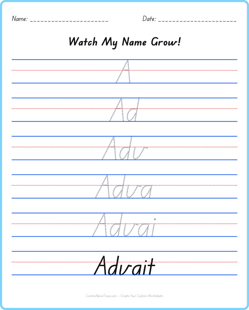 Free Advait custom name tracing - pyramid free worksheet