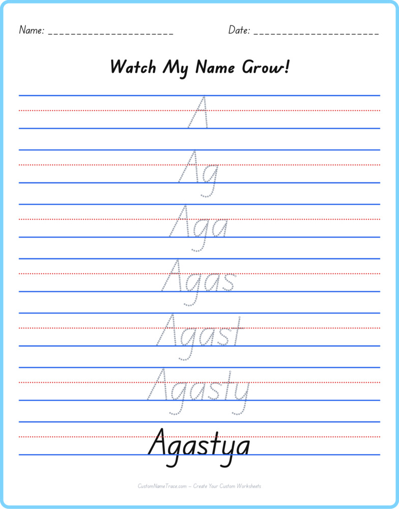Free Agastya custom name tracing - pyramid free worksheet