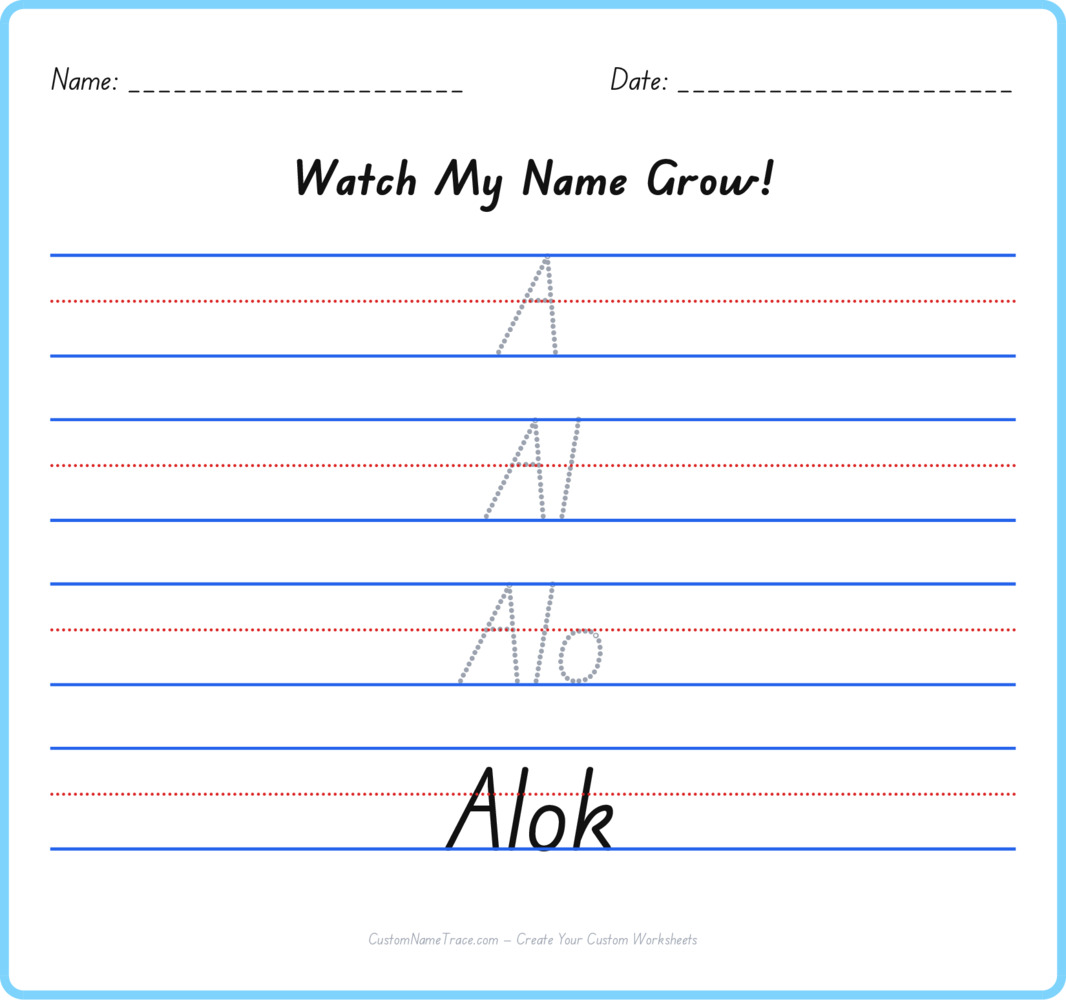 Free Alok custom name tracing - pyramid free worksheet