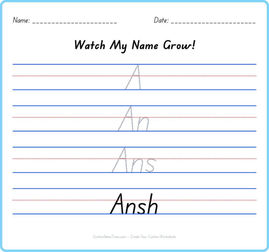 Free Ansh custom name tracing - pyramid free worksheet