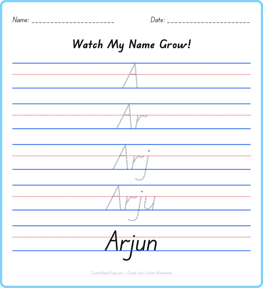 Free Arjun custom name tracing - pyramid free worksheet