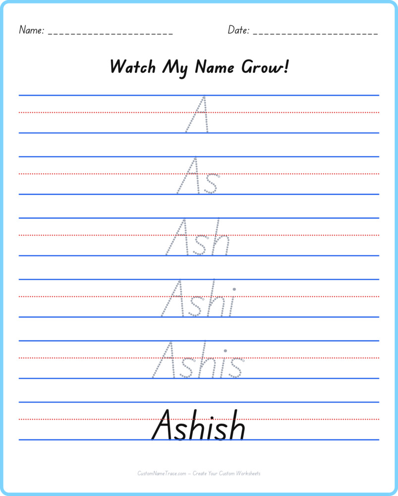 Free Ashish custom name tracing - pyramid free worksheet