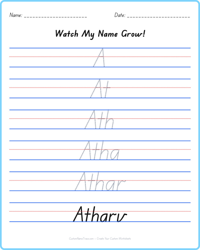 Free Atharv custom name tracing - pyramid free worksheet