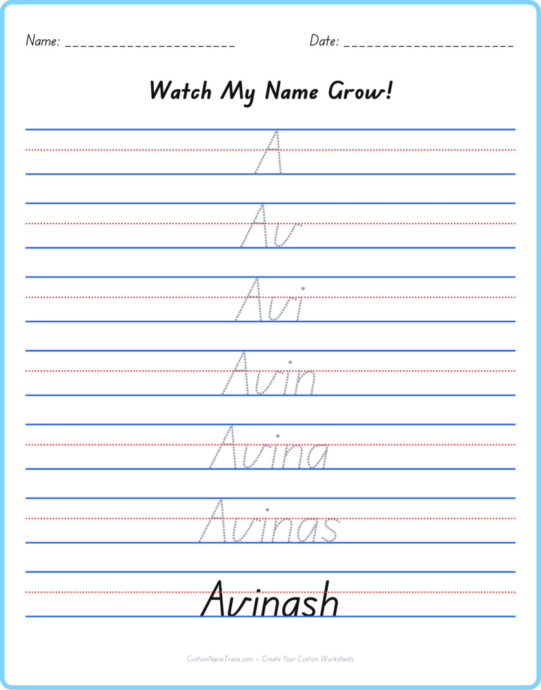 Free Avinash custom name tracing - pyramid free worksheet