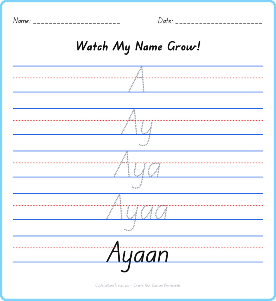 Free Ayaan custom name tracing - pyramid free worksheet