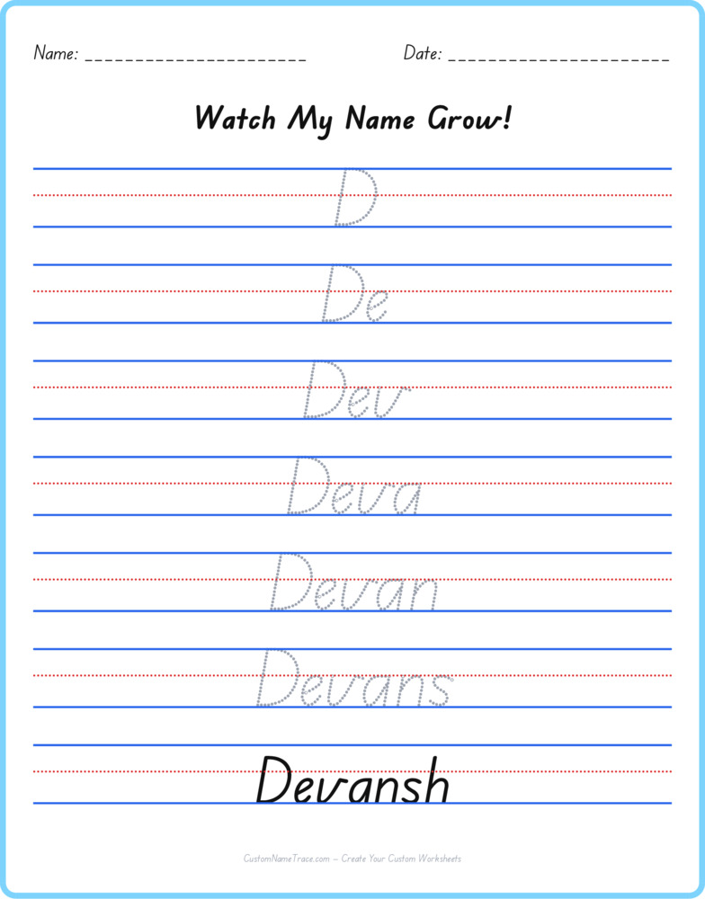 Free Devansh custom name tracing - pyramid free worksheet