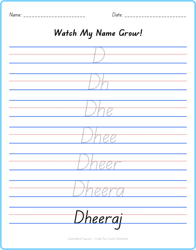 Free Dheeraj custom name tracing - pyramid free worksheet