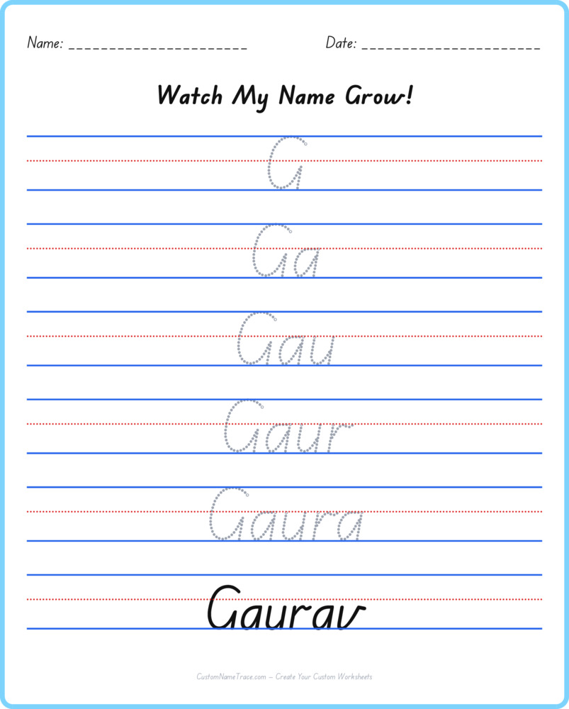 Free Gaurav custom name tracing - pyramid free worksheet