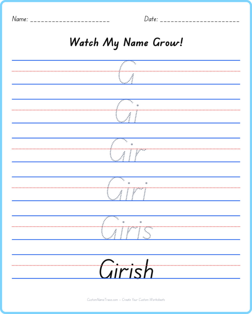 Free Girish custom name tracing - pyramid free worksheet