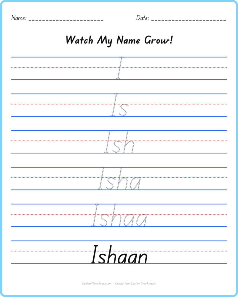 Free Ishaan custom name tracing - pyramid free worksheet