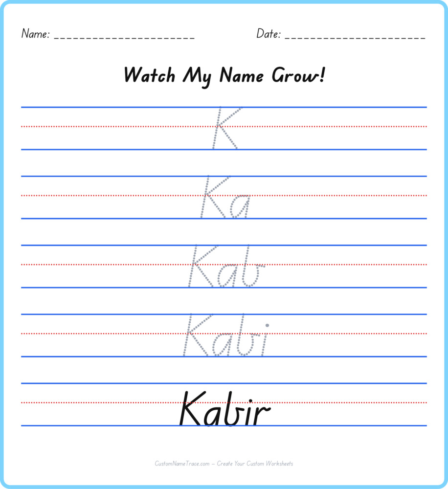 Free Kabir custom name tracing - pyramid free worksheet
