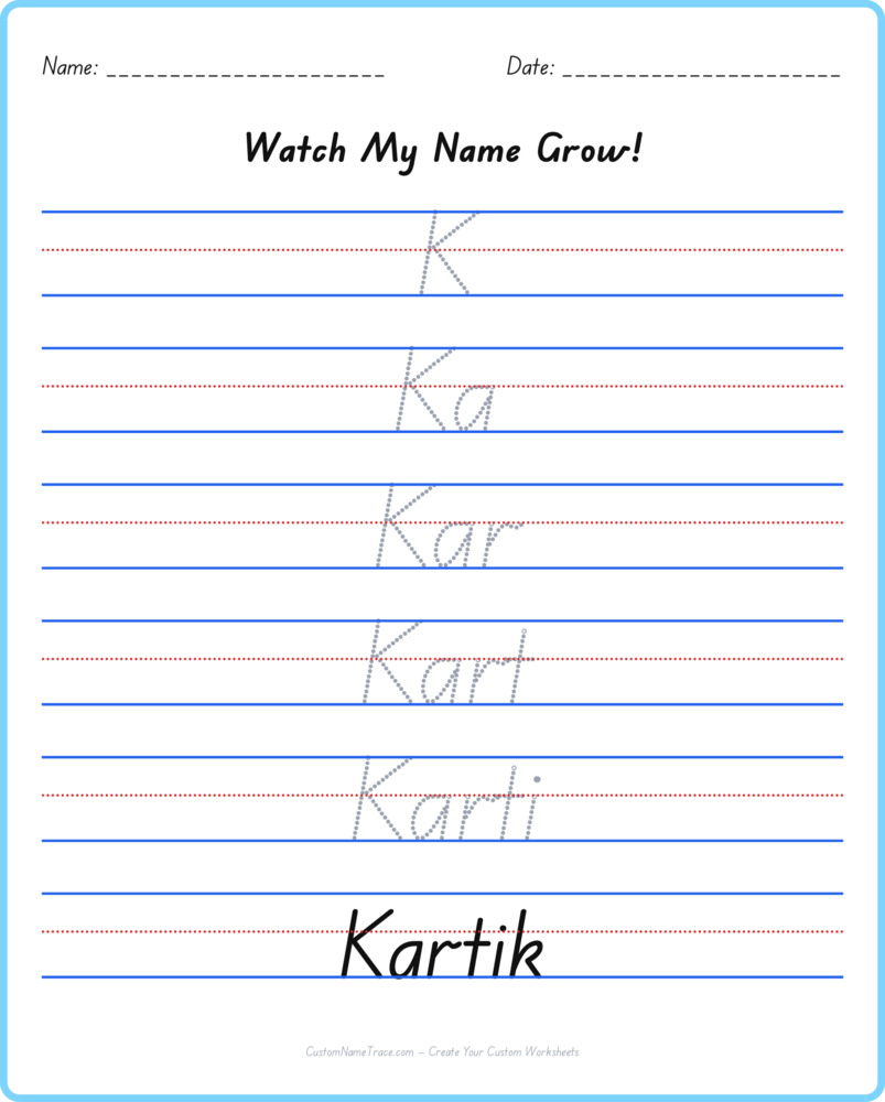 Free Kartik custom name tracing - pyramid free worksheet