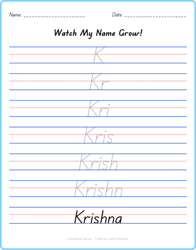 Free Krishna custom name tracing - pyramid free worksheet