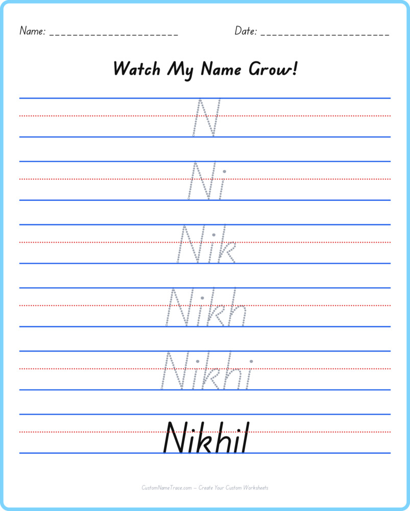 Free Nikhil custom name tracing - pyramid free worksheet