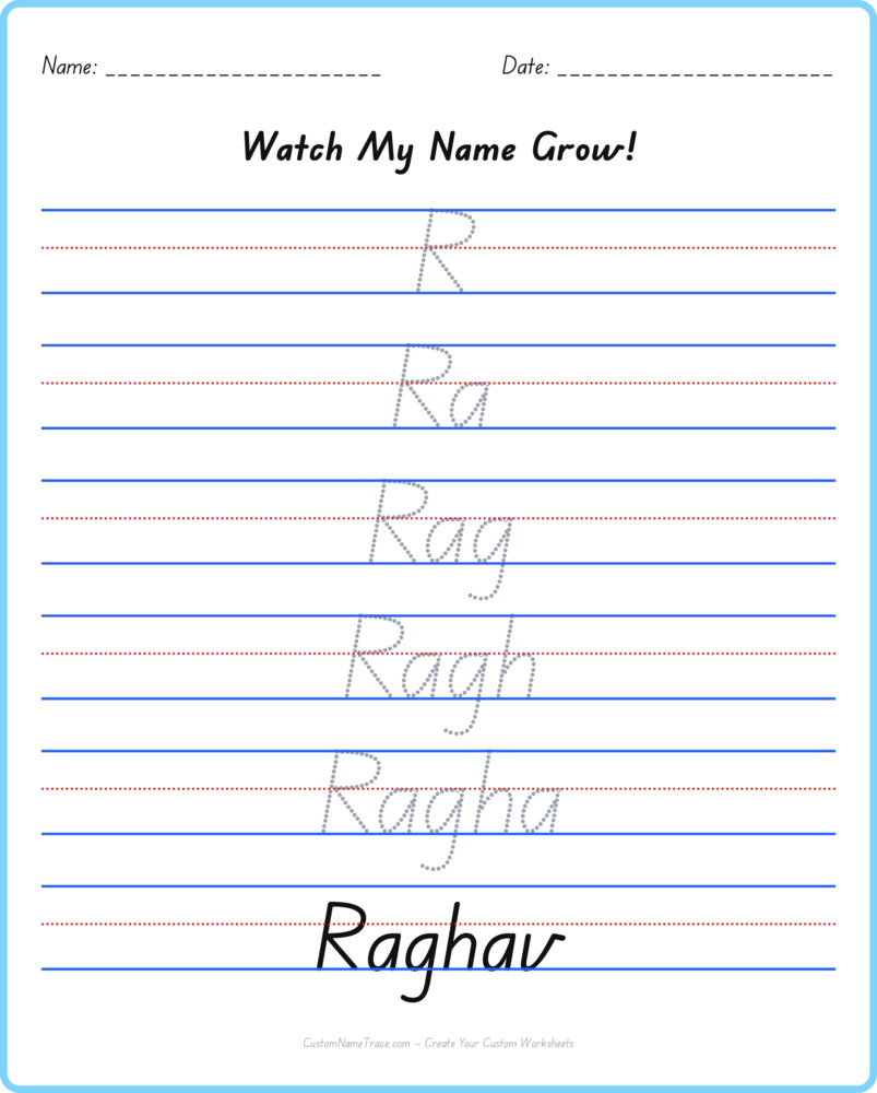Free Raghav custom name tracing - pyramid free worksheet