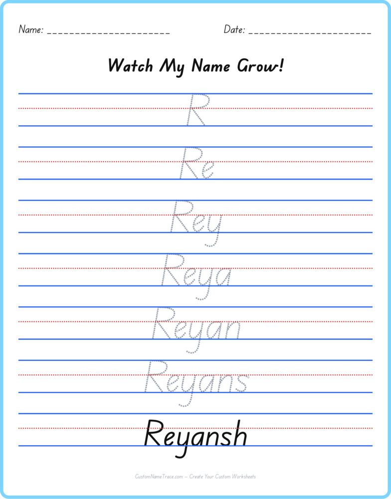 Free Reyansh custom name tracing - pyramid free worksheet