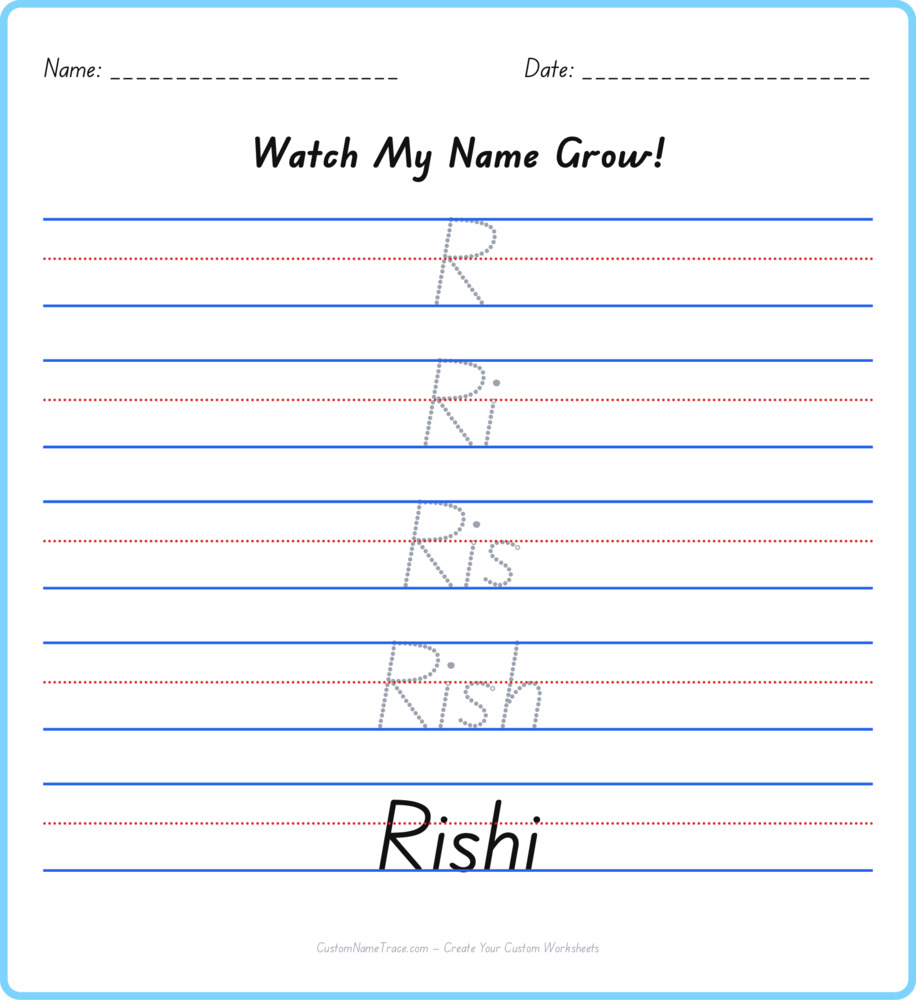 Free Rishi custom name tracing - pyramid free worksheet