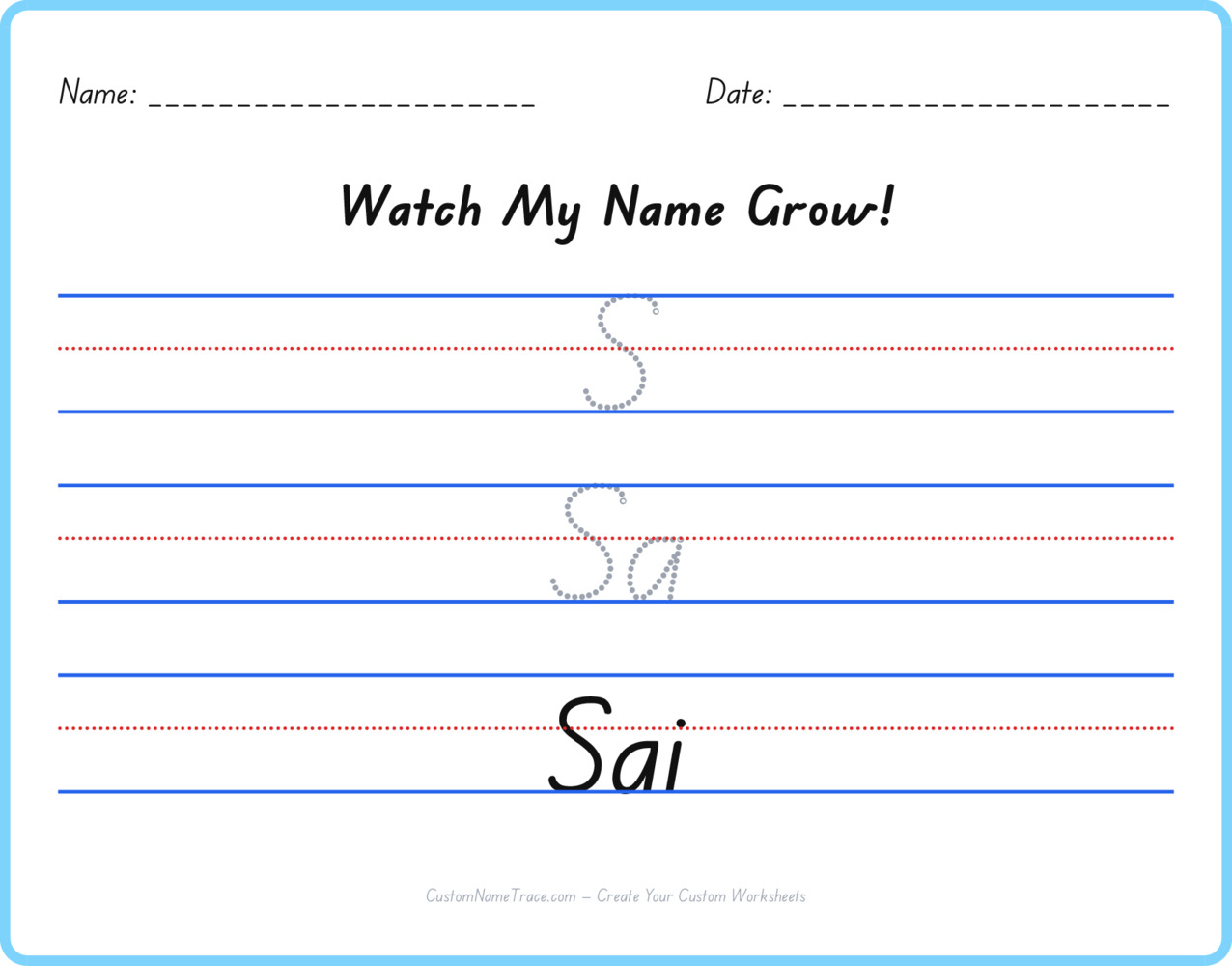 Free Sai custom name tracing - pyramid free worksheet