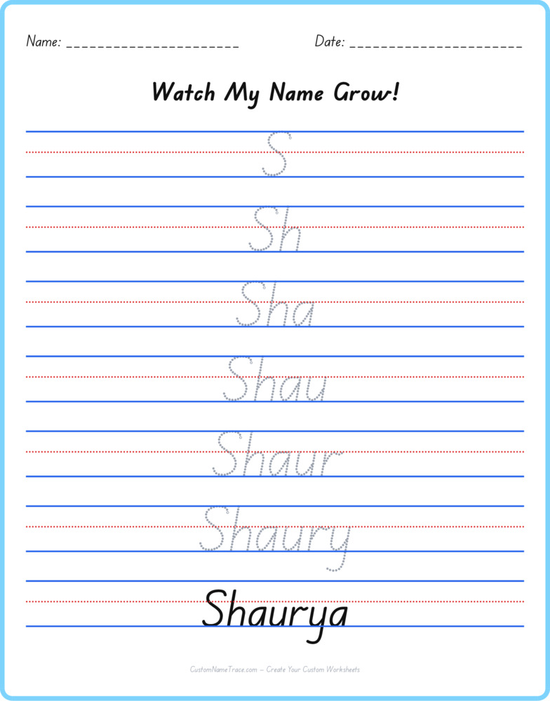 Free Shaurya custom name tracing - pyramid free worksheet