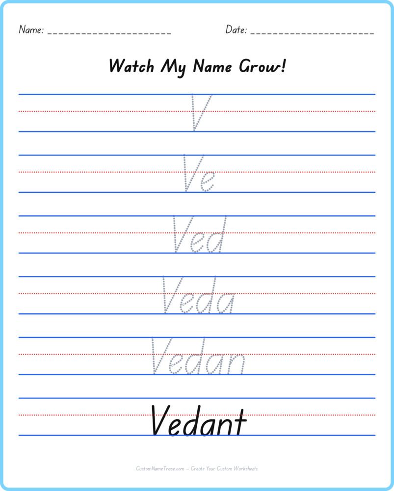 Free Vedant custom name tracing - pyramid free worksheet
