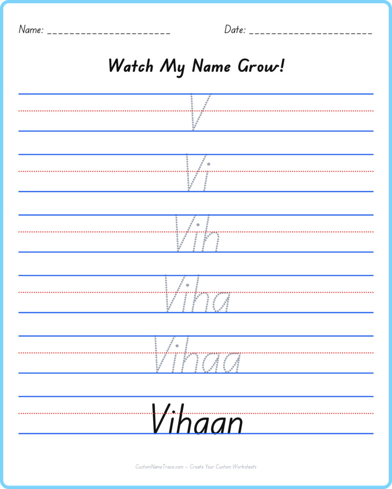 Free Vihaan custom name tracing - pyramid free worksheet