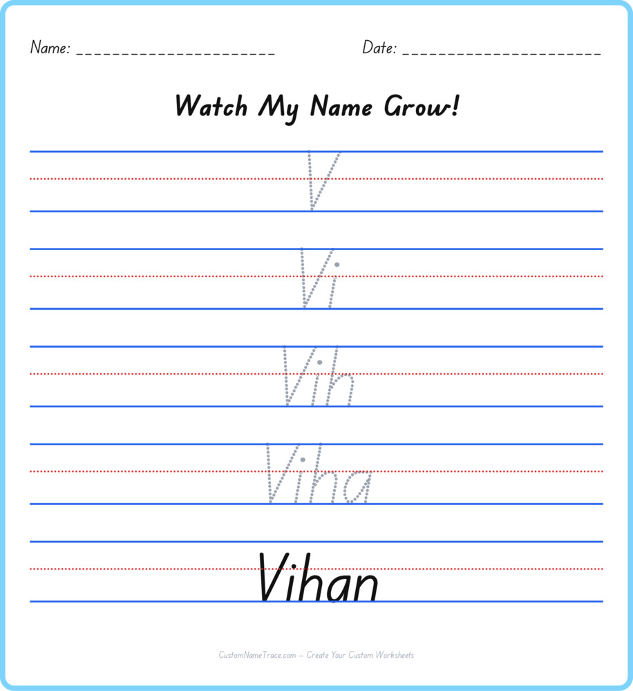 Free Vihan custom name tracing - pyramid free worksheet
