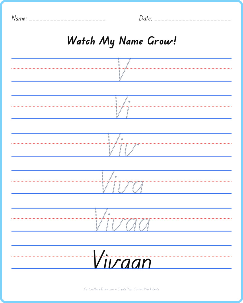 Free Vivaan custom name tracing - pyramid free worksheet
