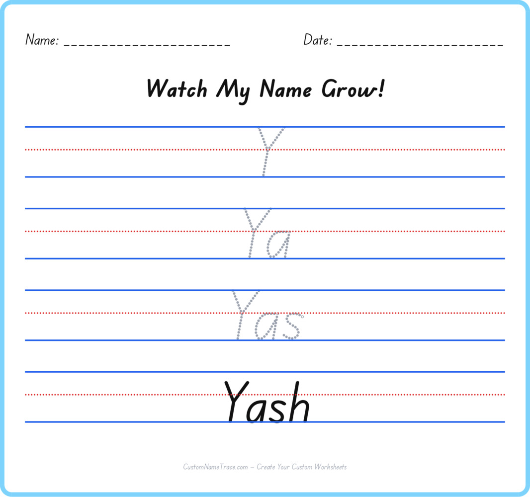Free Yash custom name tracing - pyramid free worksheet