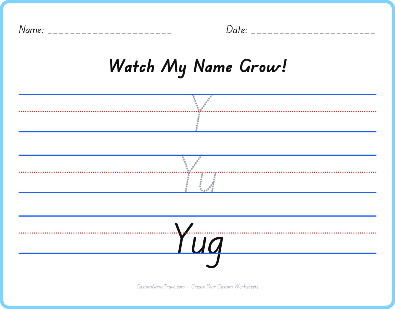 Free Yug custom name tracing - pyramid free worksheet