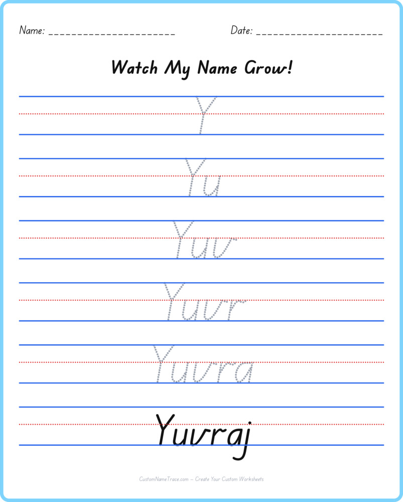Free Yuvraj custom name tracing - pyramid free worksheet