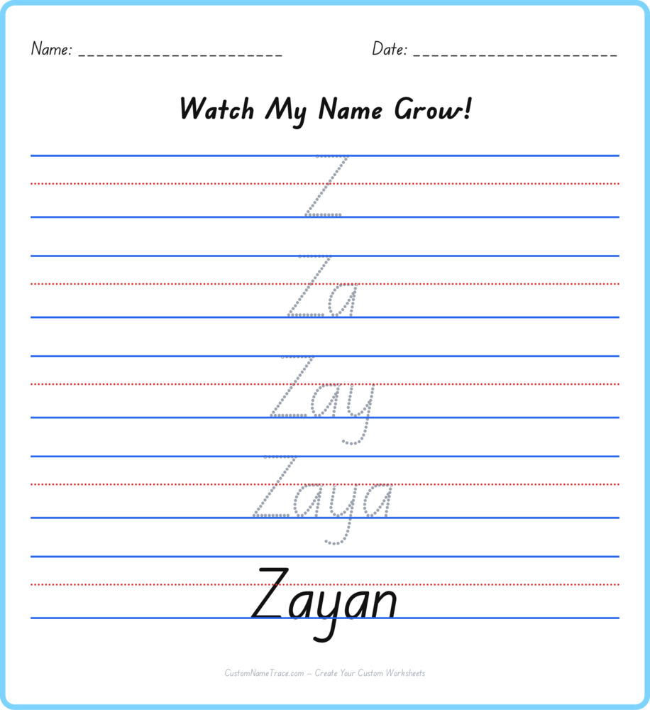 Free Zayan custom name tracing - pyramid free worksheet