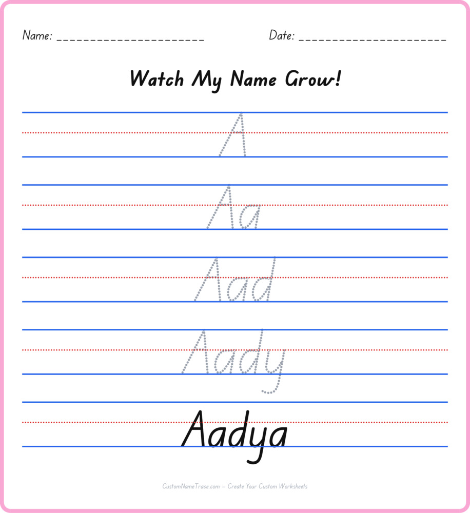 Free Aadya custom name tracing - pyramid free worksheet