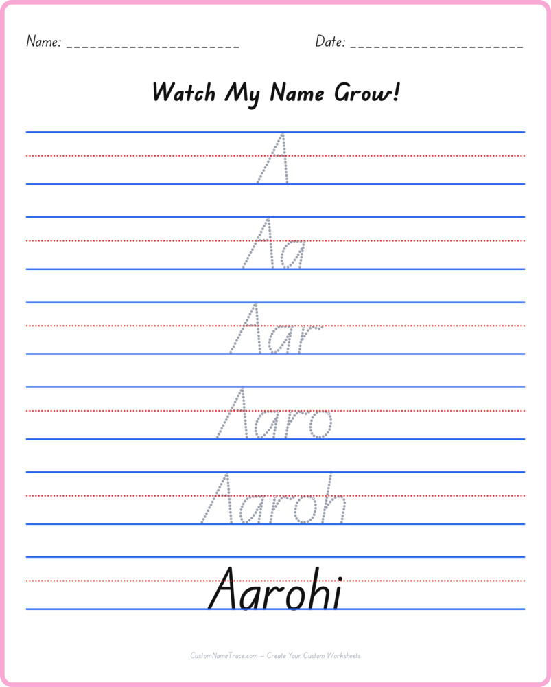 Free Aarohi custom name tracing - pyramid free worksheet