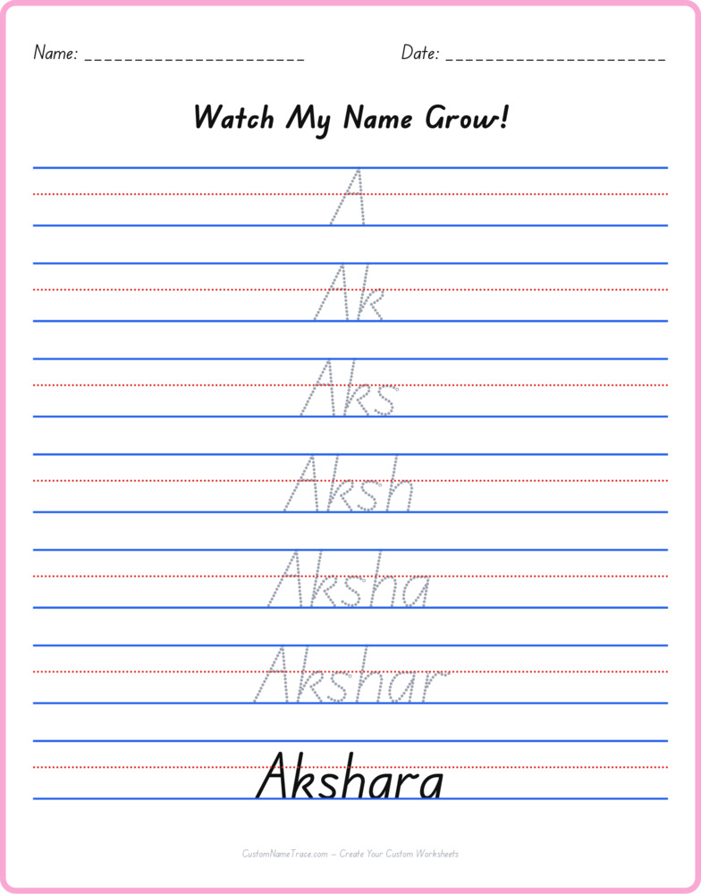 Free Akshara custom name tracing - pyramid free worksheet