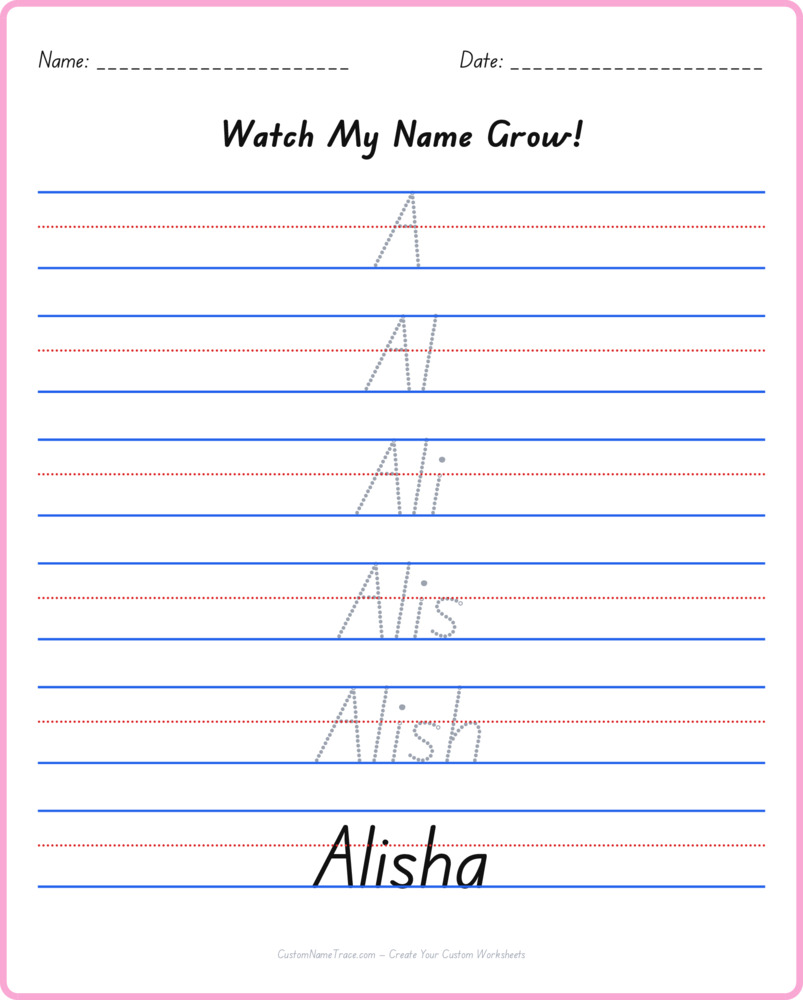 Free Alisha custom name tracing - pyramid free worksheet