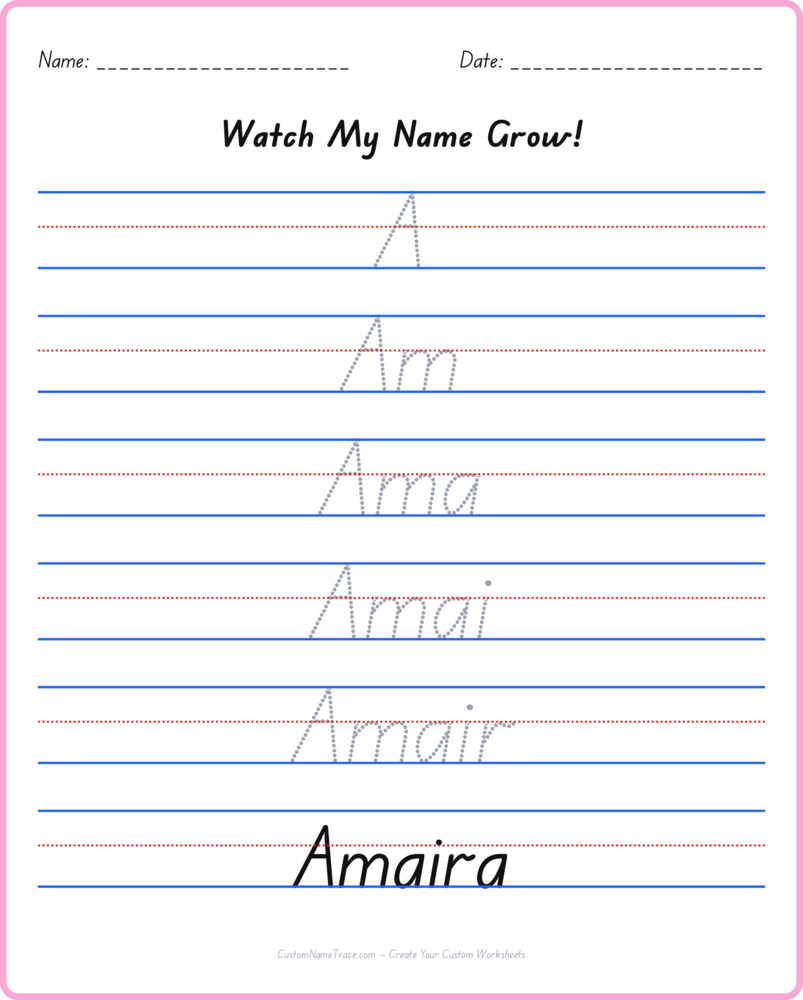 Free Amaira custom name tracing - pyramid free worksheet