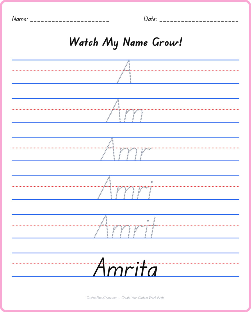 Free Amrita custom name tracing - pyramid free worksheet