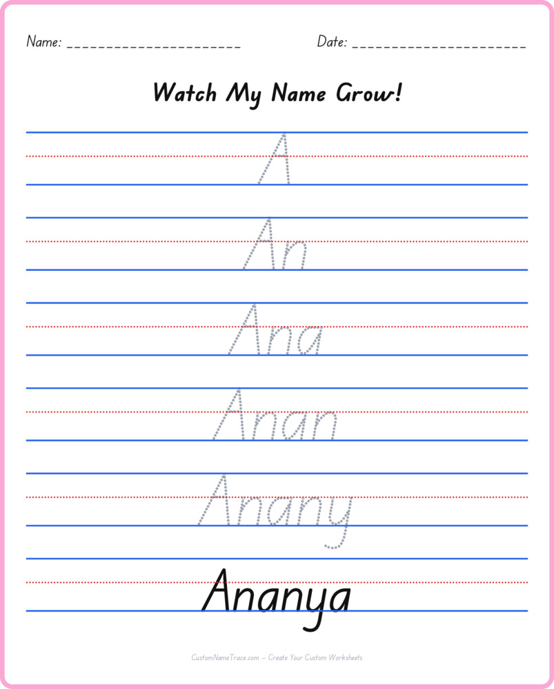 Free Ananya custom name tracing - pyramid free worksheet